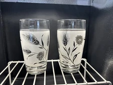 Libbey SILVER WHEAT Frosted Juice Glasses  ~ 1960's Set Of 2
