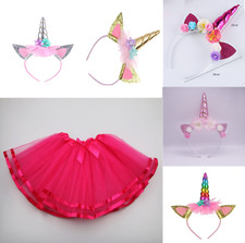 Girls Unicorn Party Tulle Tutu Skirt Pink Headband Birthday Princess Carnival
