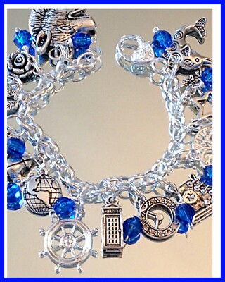 Dr Who True Blue Inspired Artisan Bracelet Silver-plated link chain Gift Boxed.