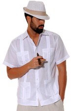 Bohio 100 Soft Linen Guayabera Shirt for Men White Traditional 4 Pocket LS399
