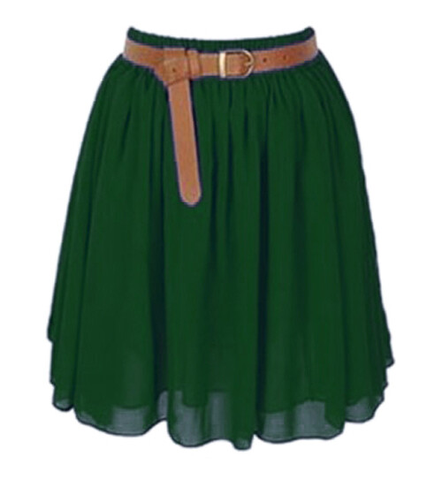 Dark Green Mini Skirt Girl Chiffon Short Dress Pleated Retro