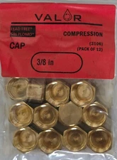 12 Pack- Valor 3106-12R Brass 3/8 in Compression Cap