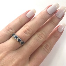 1 ctw Natural Blue Sapphire Diamond Solid 14k White Gold Anniversary Ring 4 MM