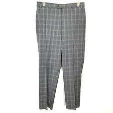 Zanella Men 100% Wool Dress Pants Trousers Sz 34 x 32 Gray Plaid Preppy Office