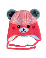 Toddler Girls Pink Knitted Bear Aviator Winter Warm Pom Pom Cap New w/o Tags