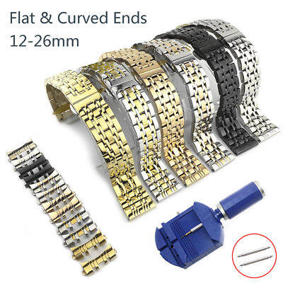 Flat Curved Ends Stainless Steel Metal Band 12mm-26mm 22mm Watch Strap Bracelet