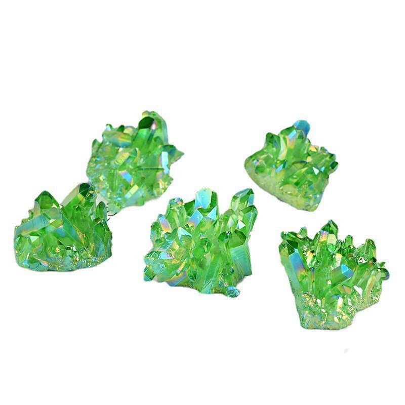 5Pcs 50g Natural Aura Green Titanium Rock Stone Quartz