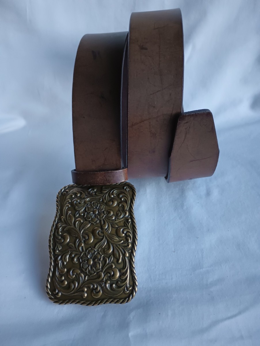 Liz Claiborne Brown Leather Womens Western Belt Big Buckle 