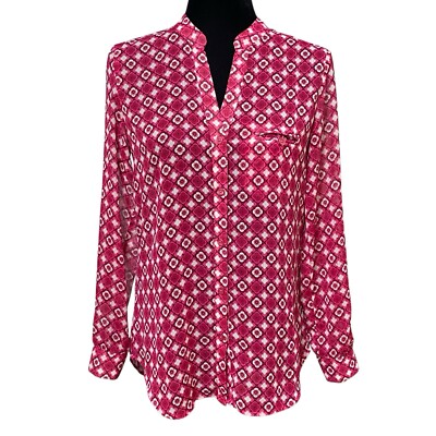 Kut From The Kloth Sinclaire Retro 70s Floral Sheer Roll Tab Button Blouse XS