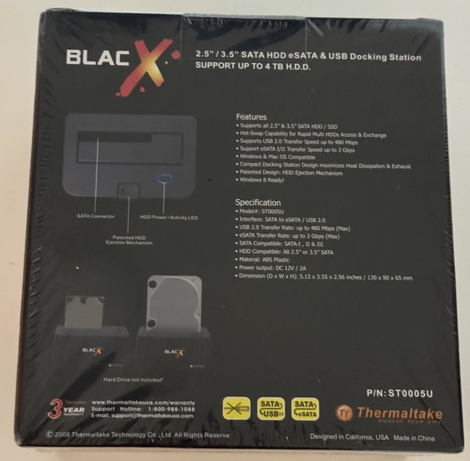 💻 Thermaltake BlacX eSATA+ USB 2.0 Hard Drive Docking Station ST0005U up to 4TB - Image 2 of 4