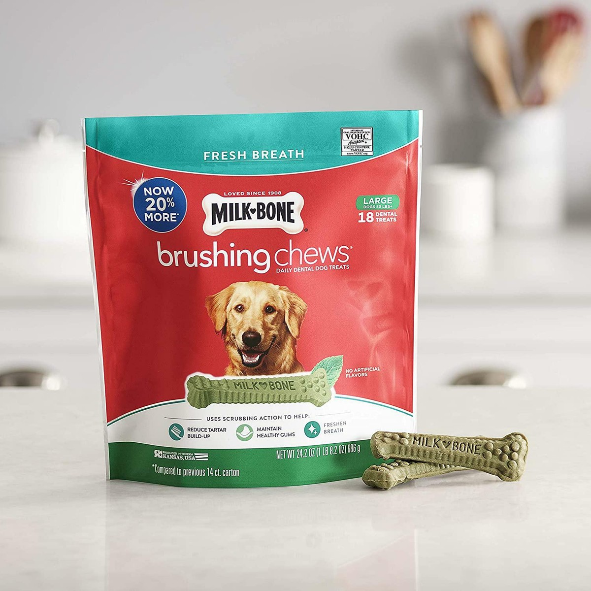 Milk-Bone Fresh Breath Brushing Chews 18 Daily Dental Treats for