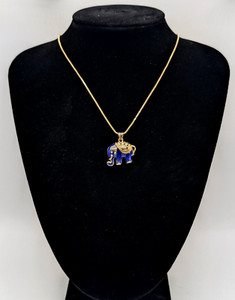 Authentic ✨ 14K Gold Plated Elephant Pendant Necklace with Dark Blue Enamel ✨