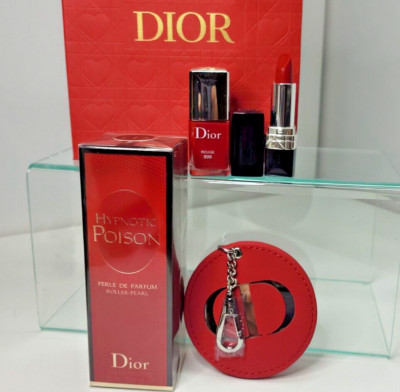 DIOR HYPNOTIC POISON  GIFT LOT lipstick mirror bag charm nail polish GIFT bag