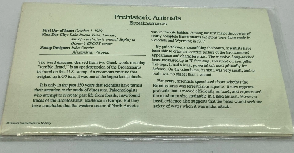 4 Prehistoric Animals 1st day issue 22K Gold Foil Replica FDC Stamp 1989 25 Cent - Image 4 of 4