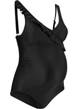 Umstandsbadeanzug mit Volants Gr. 38 Schwarz Damen Bademode Schwimmanzug Neu*