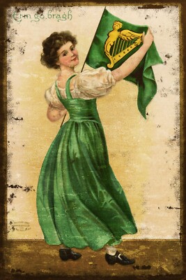 Erin Go Bragh Irish Lady & Flagge, St Patrick's Day Neu Blechschild Plakette