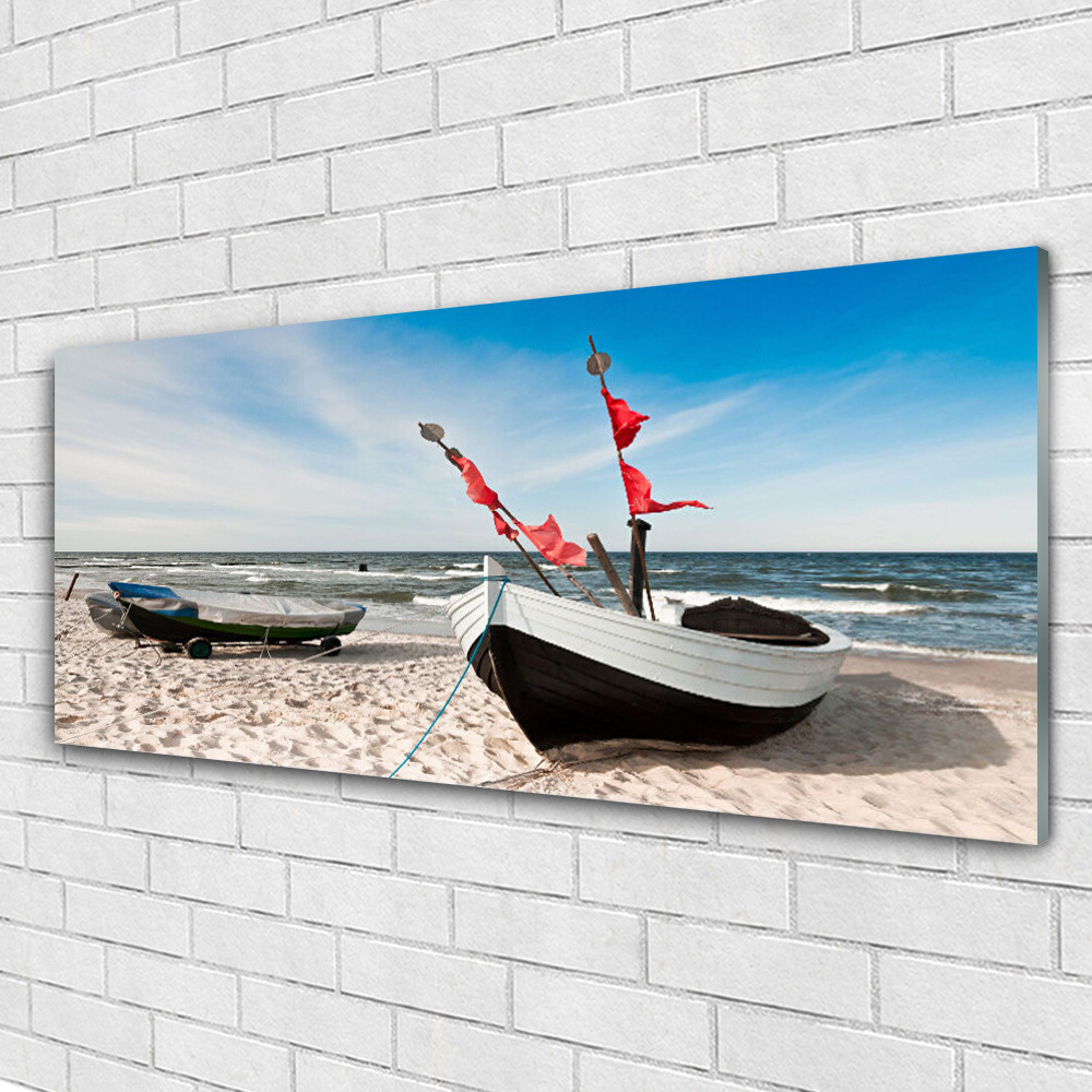Tableau sur verre lavable pour cuisine et séjour paysage mer 125x50