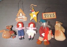 Vintage Primative Christmas Ornaments Rustic Folk Art Santas Dolls Moose