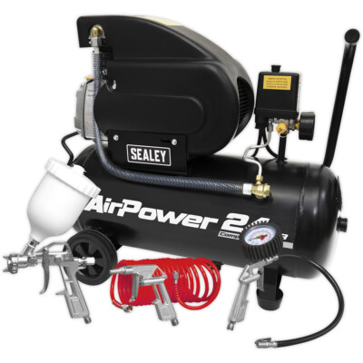 24L Direktantrieb Luftkompressor mit 4 Stück Zubehör-Kit - 2 PS Induktionsmotor