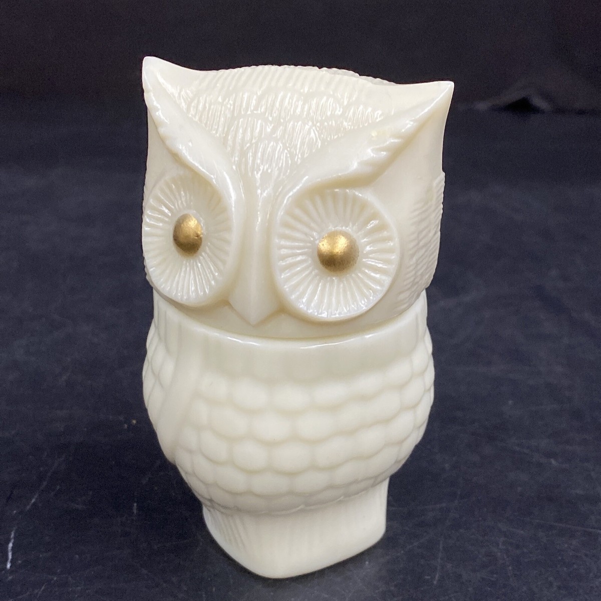 Vintage 70s AVON Precious Owl Milk Glass Empty Charisma Cream