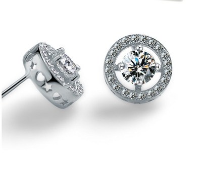925 Sterling Silver Cubic Zirconia Stones 8mm Round Halo Stud Earrings Gift Box