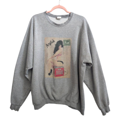 Acrylick Post Card Graphic Long Sleeve Crew Neck Sweatshirt Top Mens Size XL