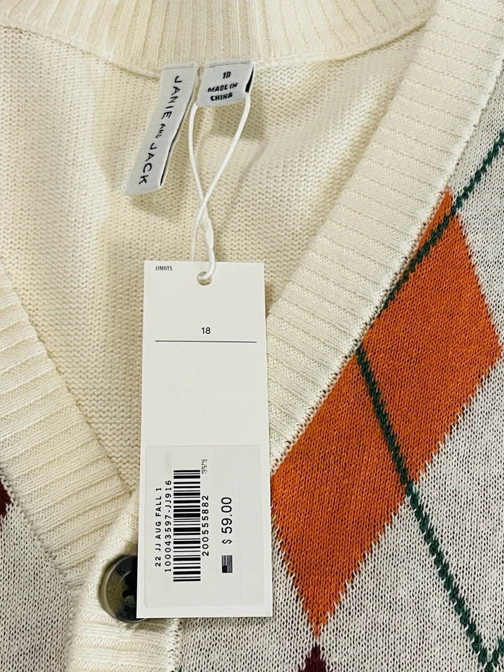 Cárdigan Suéter Janie And Jack Boy Argyle 18 Años Nuevo con Etiquetas Foto 4 de 4