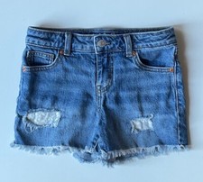 Cat  Jack Girls Denim Shorts M 8 Adjustable Waist Snap Closure-Fabric Accent