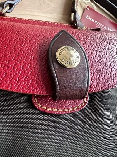 Vtg Dooney & Bourke Bubble Alto Mail Saddle Bag Purse Red Brwn Leather Nylon NEW - Picture 15 of 22