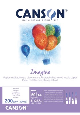 Imagine Mixed Media 200gsm Paper, Natural White, A4 pad Including 50 Sheets