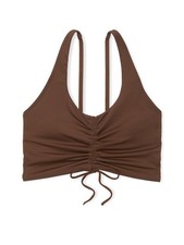 NWT PINK BY VICTORIA'S SECRET RELAY RUCHED PLUNGED SPORTS BRA GANACHE BROWN XL