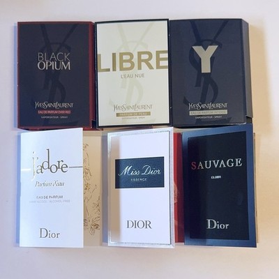 Assort Of 6 Deluxe Perfume Sample Vial~ Dior Sauvage Elixir J adore, YSL Y Libre