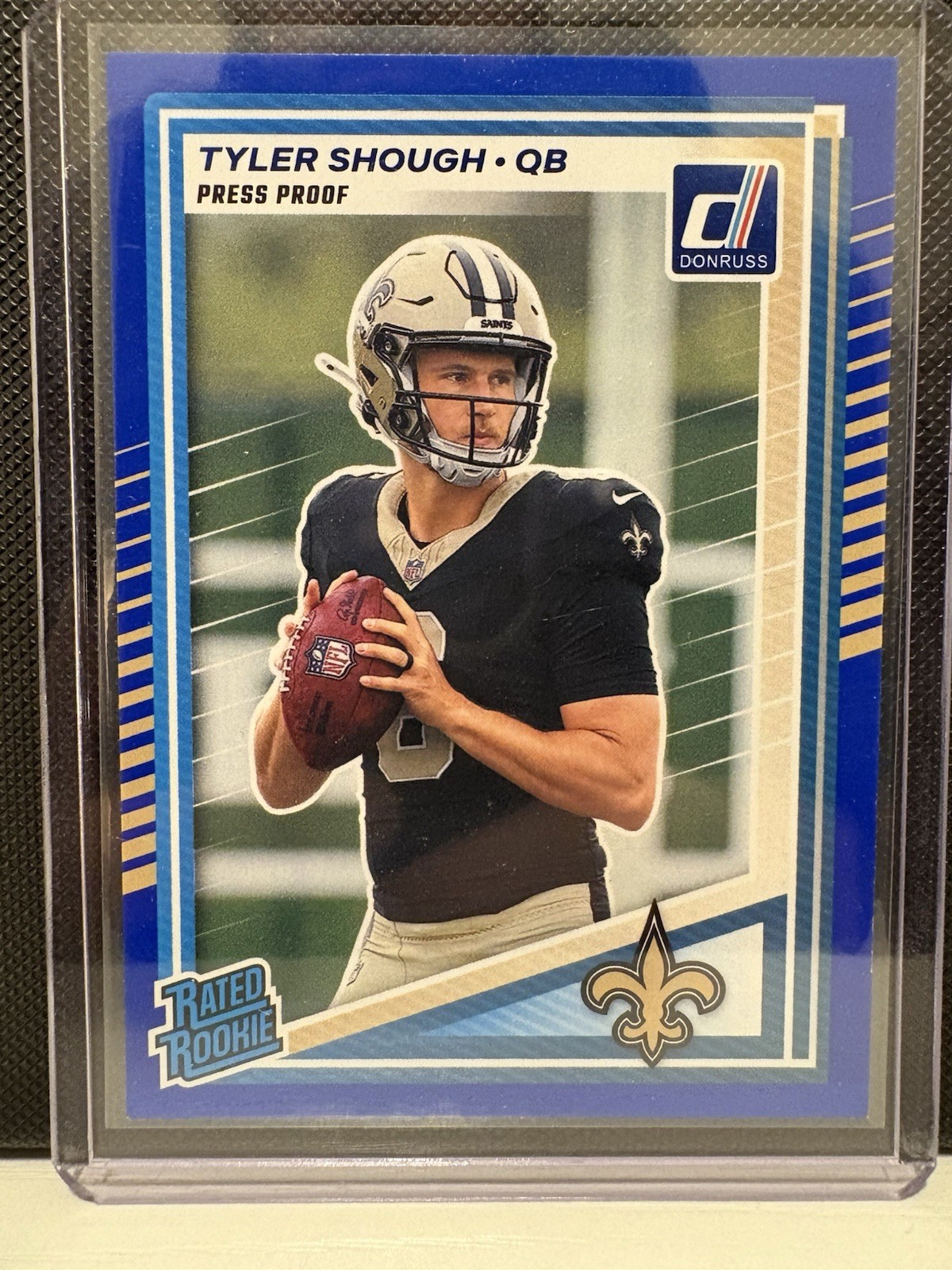 2025 Panini Donruss Rated Rookie Tyler Shough #304 Press Proof Blue (RC)