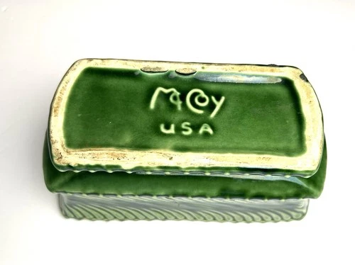 Vintage McCoy USA Green Art Deco Swirl Rectangular Planter Pedestal Base