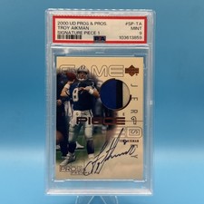 2000 Upper Deck Pros&pros Troy Aikman Signature Piece 1 Game Used 2 Color Psa 9