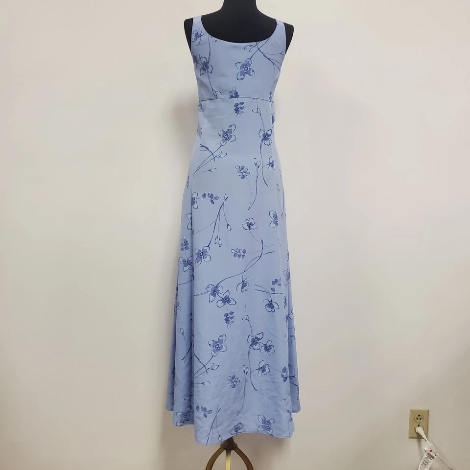 Vintage Express Womens Silk Y2K Babydoll Maxi Dress Size 7/8 Blue Fairy Preppy - Image 3 of 4