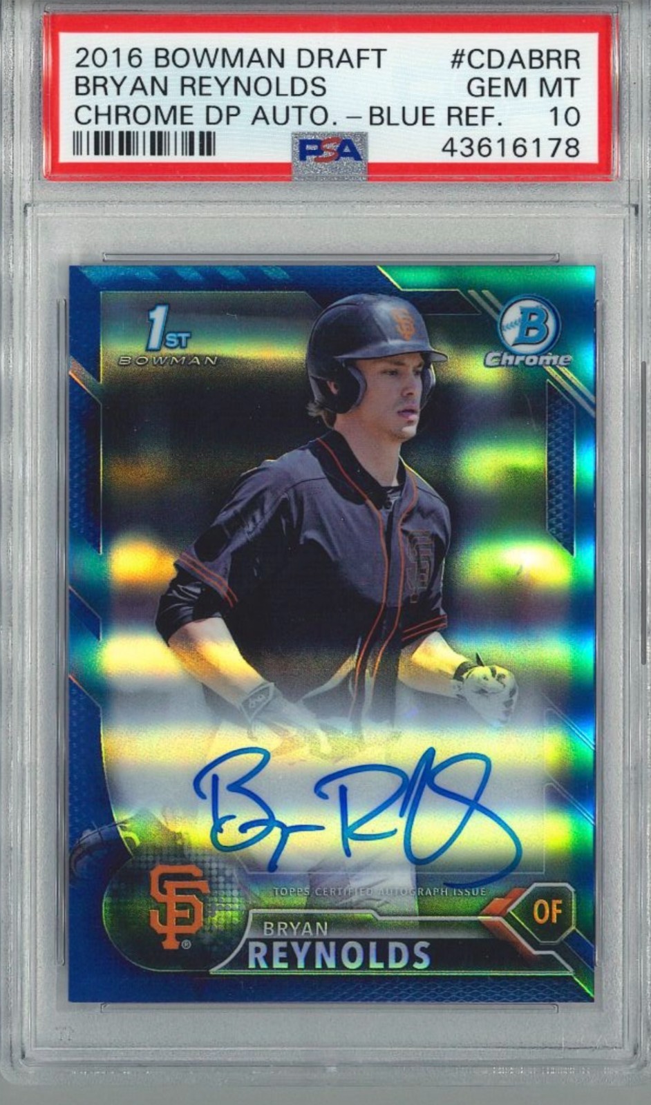 2016 Bowman Chrome DP Bryan Reynolds AUTO BLUE REFRACTOR /150 RC #CDABRR PSA 10
