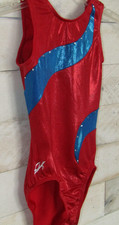 GK Leotard Foil Metallic Red Blue Sparkle Gems Gymnastics AXS Adult XS