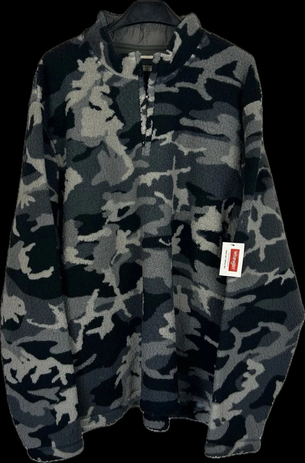 NEW Wrangler Mens 2XL Sherpa Fleece 1/4 Zip Gray Camouflage Warm Pullover Jacket