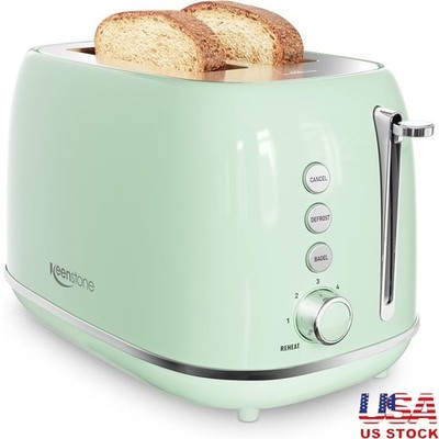 Stainless Steel Toaster 2 Slice Extra Wide Slots 6 Shade Settings Toasting Modes