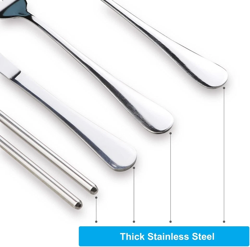 Juego de cubiertos de viaje Lengnoyp utensilios portátiles de acero inoxidable con estuche Foto 2 de 4