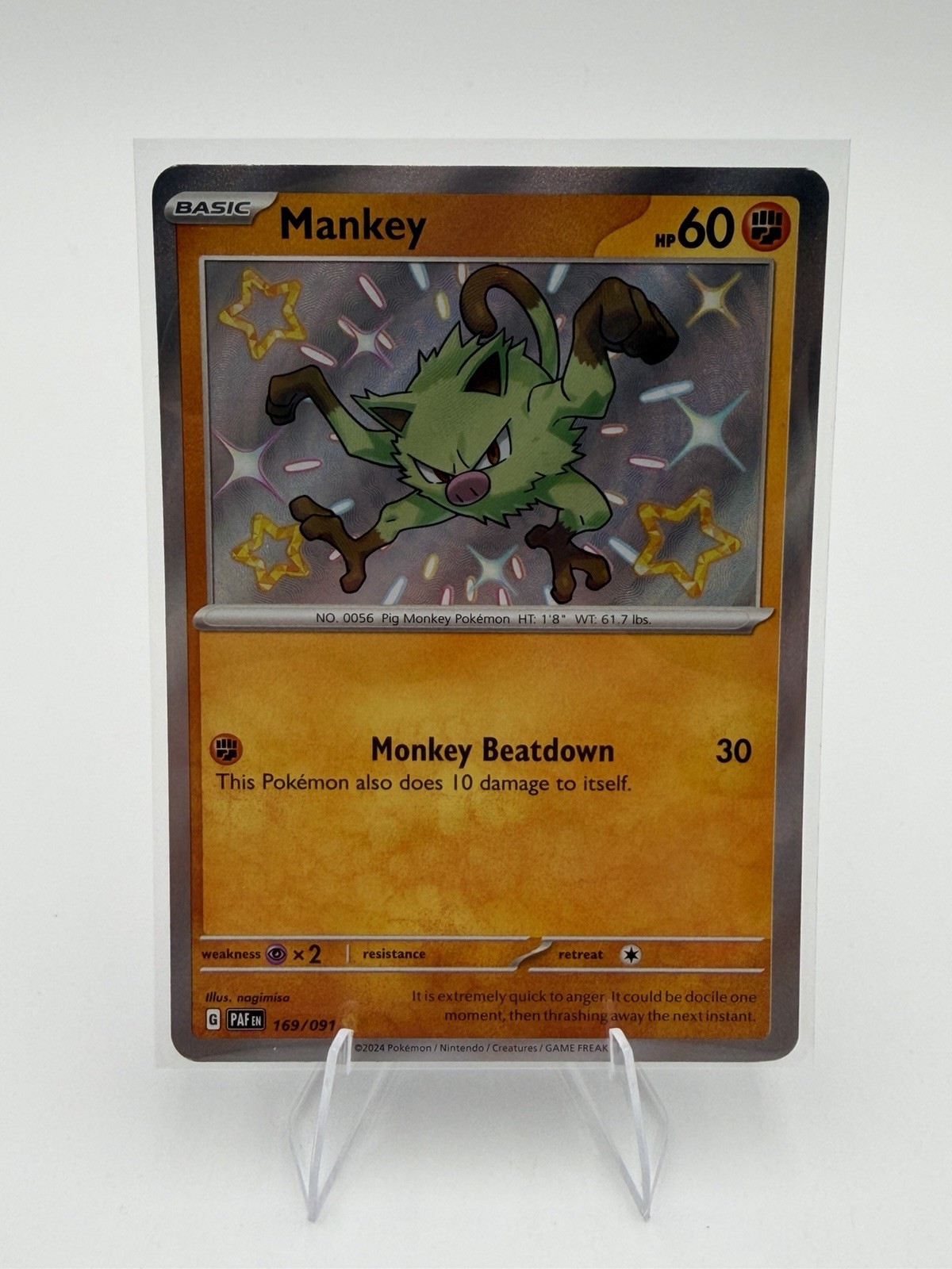 Mankey 169/091 Shiny Rare Paldean Fates Pokemon NM