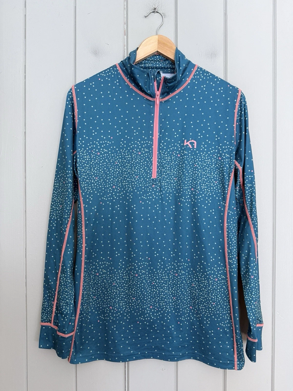 Kari Traa Meteor Half-Zip Pullover Base Layer Green Pink Spotted Print XL