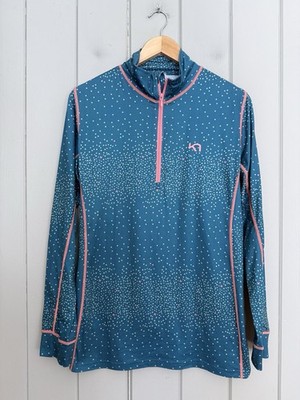 Kari Traa Meteor Half-Zip Pullover Base Layer Green Pink Spotted Print XL