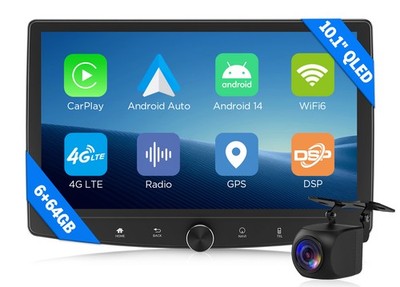 Double DIN Car Stereo Wireless CarPlay GPS Navigation 4G LTE 10.1''Android 14 DSP
