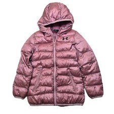 Under Armour Puffer Jacket Kids Girls 6 Pink Metallic Hooded