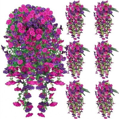 6 Pcs Spring Artificial Hanging Flowers Outdoor Faux Silk Mum Plant Decor Vio...
