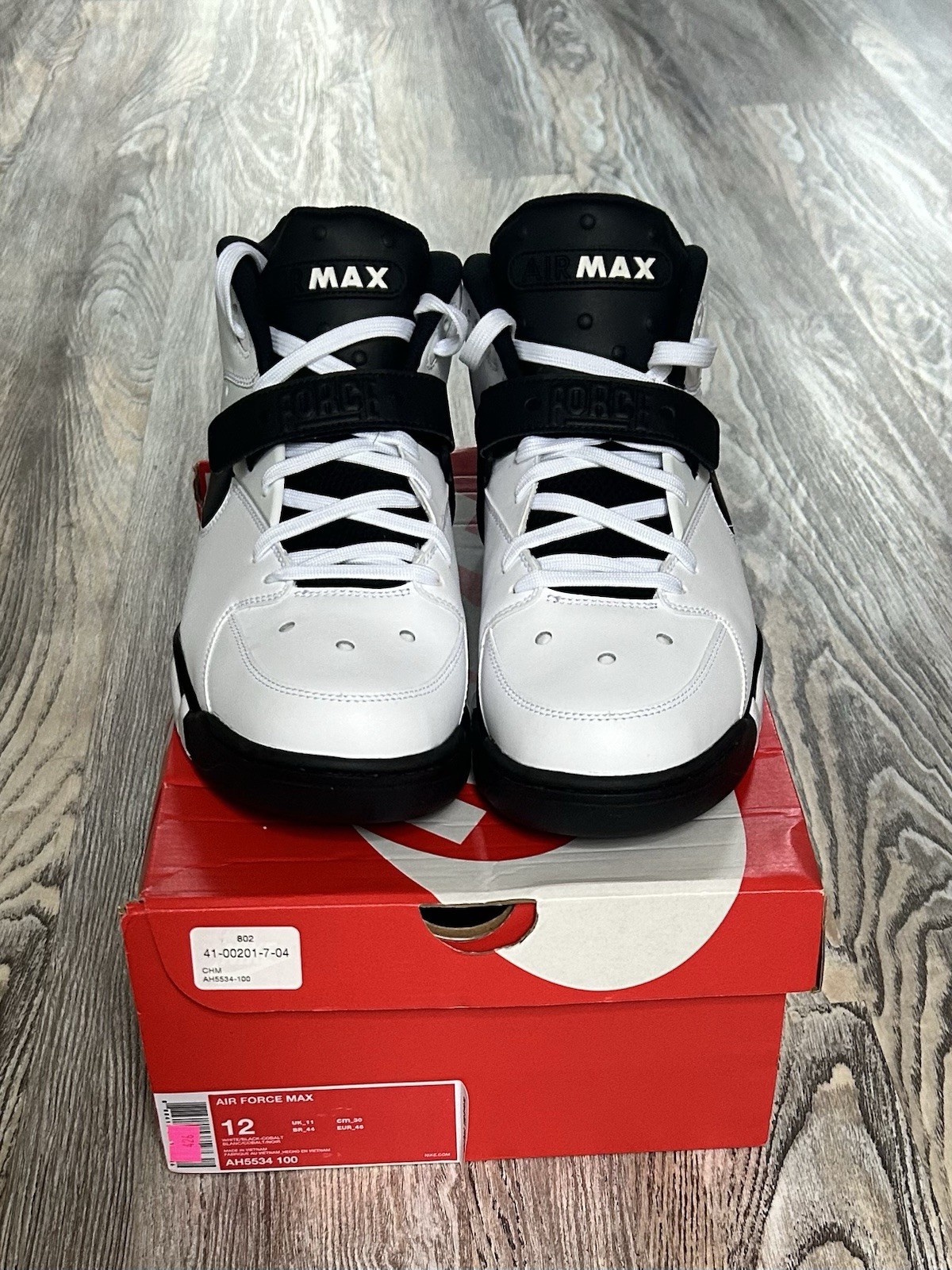 SAOLA Nike Air Force Max AH5534 100 bianche nere cobalto CBB da uomo taglia 12 con scatola rare nuove