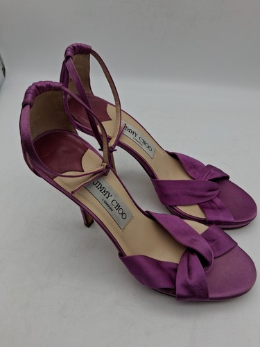 Jimmy Choo Sandals Purple Satin Buckle Size 38 US 7.5 Pump Heel - Picture 2 of 14