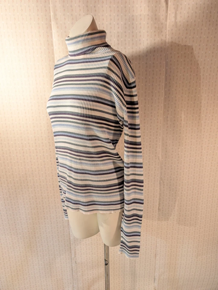 De colección GAP Y2K Tejido Cuello Alto XL Azul y Blanco Rayas Acanalado Algodón Ajustado Foto 2 de 4